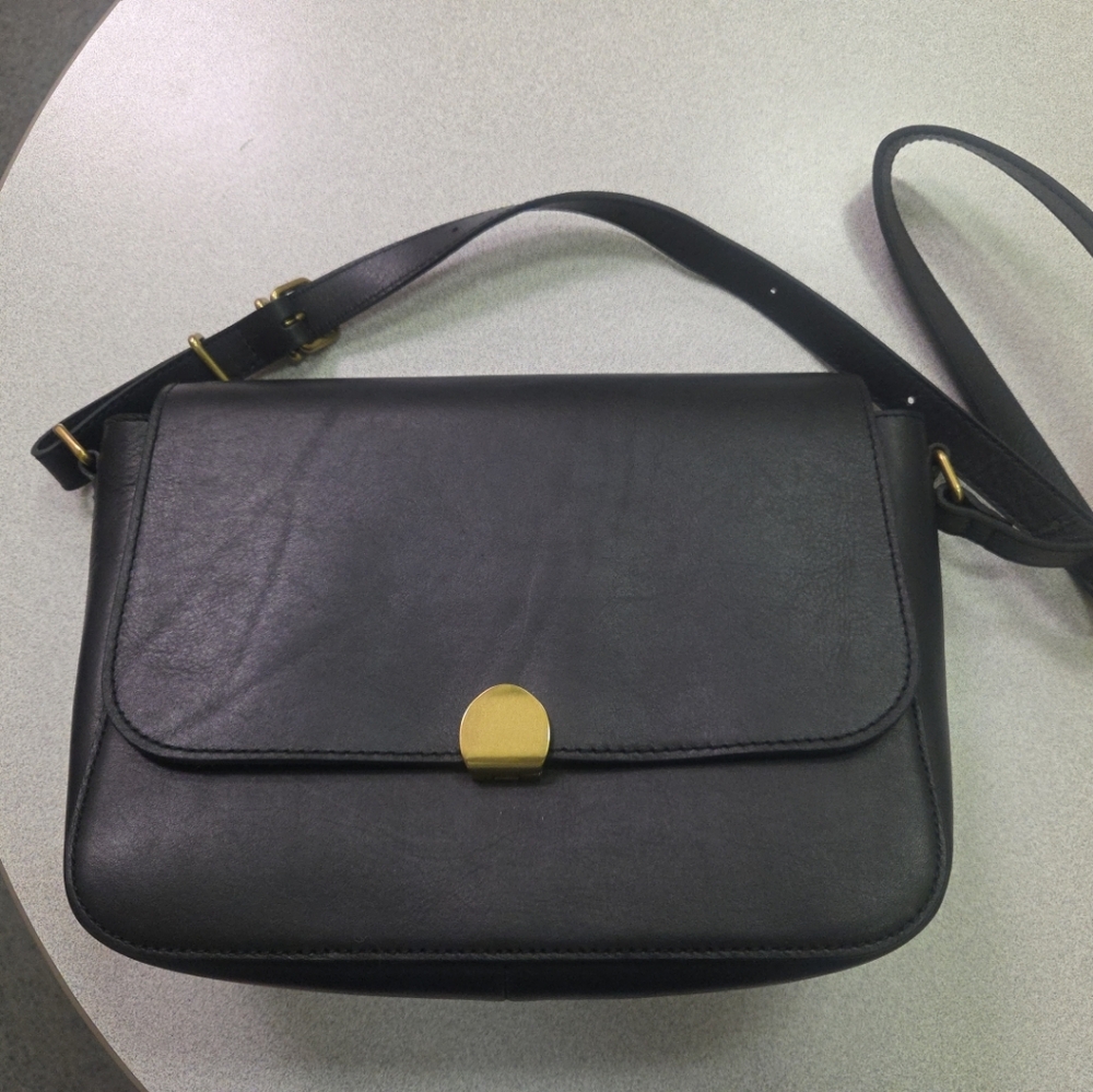 NWT Black Leather Crossbody Bag with Gold Accents